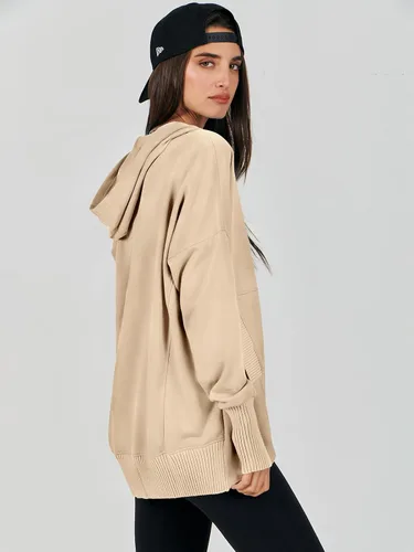 Vista 4 de ANRABESS Sudadera casual con botones y cuello en V para mujer, sudadera de gran tamaño con capucha y bolsillos
