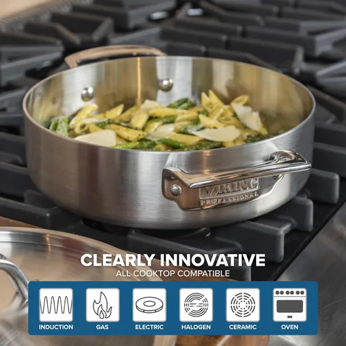 Vista 5 de Viking Culinary Professional - Sartén de acero inoxidable de 5 capas, 3.4 cuartos de galón, plata (4015-1034CS)