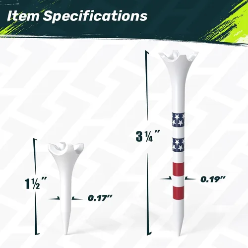 Vista 7 de SAPLIZE Thick 120 or100 or 50 Pack Plastic Golf Tees with Stars & Stripes Height Marking System, Durable 4-Prong Golf Tees Designed to Reduce