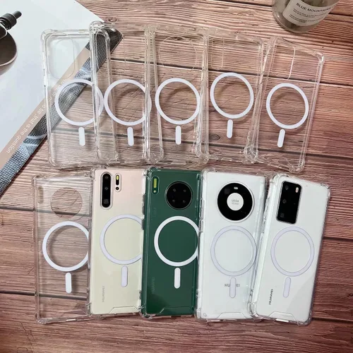 Vista 6 de Funda magnética transparente para Huawei Mate 40 Pro compatible con MagSafe, funda de silicona suave TPU parachoques Slim Fit Hard Back a prueba