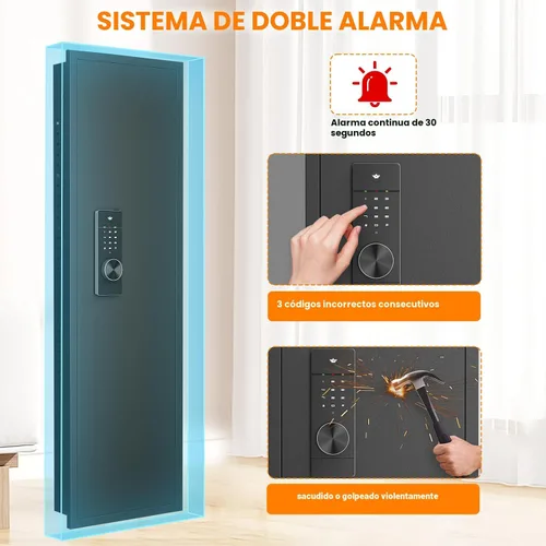 Vista 2 de Caja fuerte de pared de 135 cm entre los tachuelas, caja fuerte oculta con sistema de alarma dual y modo silencioso, caja fuerte de pared para armas