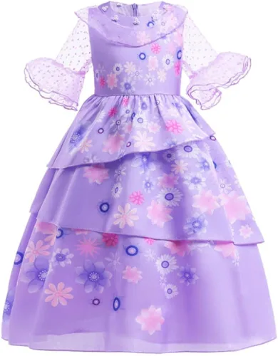 Vista 3 de Xinxiaomeng Isabella Encanto Costume for Girls Magic Family Mirabel Princess Outfit Kids Dress Up With Accessory Kit
