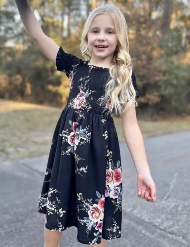 Vista 8 de Arshiner Vestido casual de verano sin mangas floral para niñas Negro