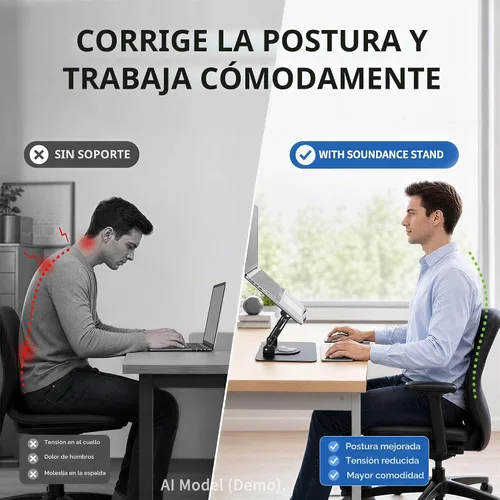 Vista 3 de SOUNDANCE Soporte giratorio 360 para laptop, elevador ajustable, 10-17 Negro