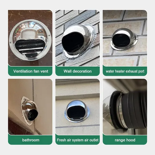 Vista 9 de Tapa de chimenea de acero inoxidable 304, cubierta de salida de ventilación de pared redonda, cubierta de salida de ventilación de baño, cubierta