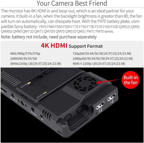 Vista 6 de FEELWORLD LUT6 6 pulgadas 2600nits HDR 3D LUT pantalla táctil DSLR Cámara Monitor de campo con forma de onda VectorScope histograma 4K entrada HDMI
