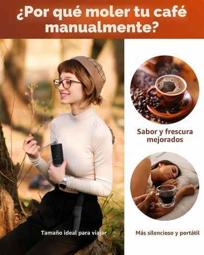 Vista 7 de Molinillo de café manual con muela de cerámica para espresso, prensa francesa, 5 ajustes ajustables, molinillo manual con muela incorporada