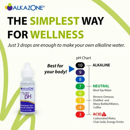 Vista 3 de Alkazone Equilibra tu pH, gotas minerales alcalinas antioxidantes, paquete individual de 1.25 onzas, portátil, produce 10 galones de agua alcalina