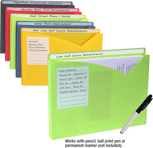 Vista 3 de C-Line Chamarras de polietileno para escribir, verde lima, naranja ámbar, azul acero, paquete de 10