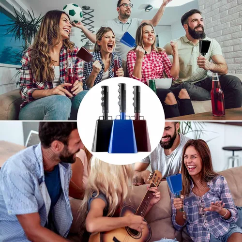 Vista 6 de Campana de Vaca de Acero con Mango, Campanas de Vaca, Campana de Animación y Generadores de Ruido Fuerte, Campanas de Mano para Eventos Deportivos