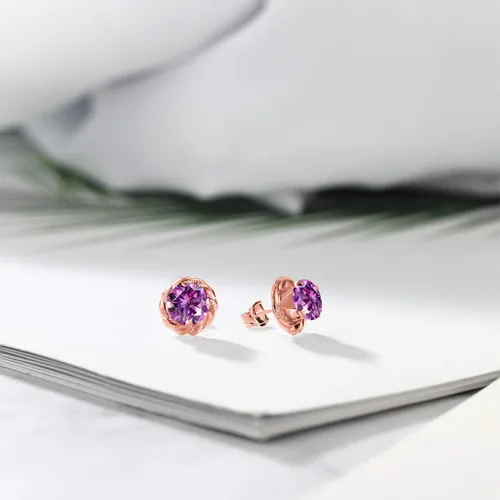 Vista 421 de Gem Stone King Aretes de plata de ley 925 de 0.236 in con piedra natal redonda para mujer