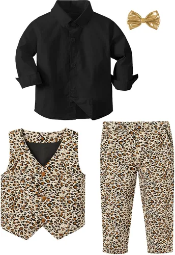 Vista 35 de A&J DESIGN Conjunto de traje de caballero para niños pequeños, 3 piezas, camisas, chaleco y pantalones