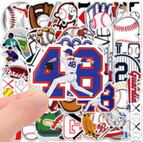 Vista 2 de JOICEE 50 calcomanías de béisbol, tatuajes de béisbol de vinilo impermeables para niños, adolescentes, niños y adultos, calcomanías deportivas