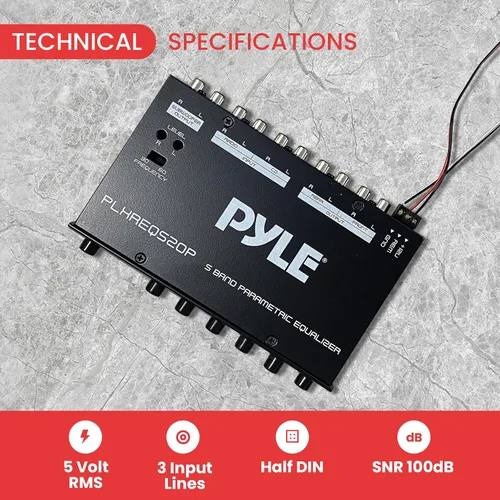 Vista 6 de Pyle Ecualizador paramétrico con subwoofer, salida de preamplificador RMS de 5 voltios con control de ganancia de subwoofer y 2 fuentes de entrada