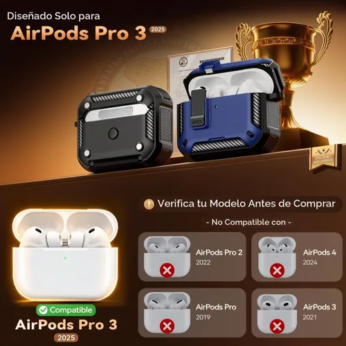 Vista 2 de Funda para AirPods Pro 3 (2025) con bloqueo seguro y soporte para teléfono, compatible con MagSafe, funda para AirPods Pro de tercera