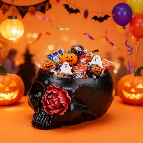 Vista 3 de Macetero gótico para decoración del hogar, maceta negra para decoración de habitación, maceta para suculentas con drenaje para dulces de Halloween