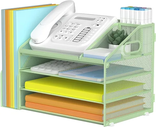 Vista 19 de DocNest - Organizador de archivos de 4 niveles con bandeja para cartas, organizador de escritorio de malla con asa, organizadores de escritorio