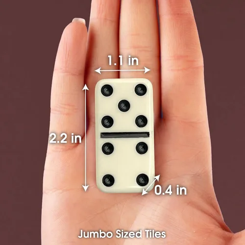 Vista 3 de CHH Black/Cream Color Double 6 Jumbo Size Domino Tiles – Premium Set of 28 Ivory Dominoes – Classic Family Game in Cardboard Box (Pack of 2)