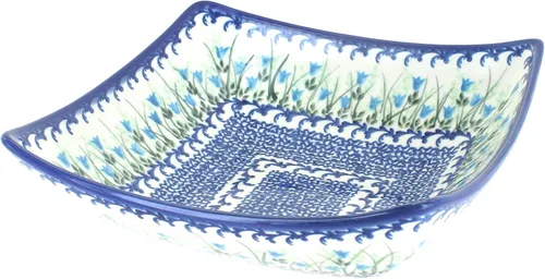 Vista 3 de Blue Rose Polish Pottery – Plato cuadrado Atlantis amarillo – 8 x 8 pulgadas – Hermoso cuenco para servir para ocasiones especiales, cenas o comidas