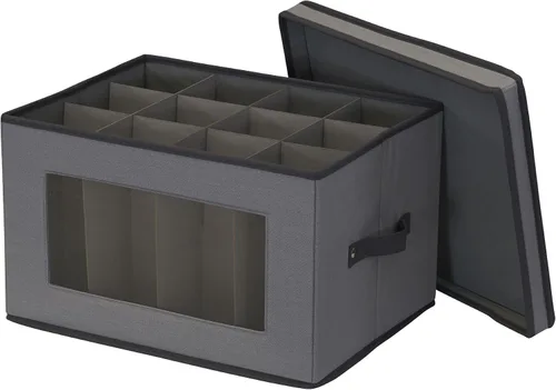 Vista 4 de Household Essentials Caja de almacenamiento para copas con ventana, con tapa, 12 compartimentos de almacenamiento, asas dobles, perfecta