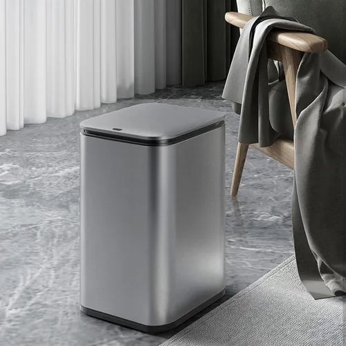 Vista 8 de HASMI Basurero inteligente de acero inoxidable con tapa de inducción automática de 12 litros, cubo de basura cuadrado para cocina, suave y suave