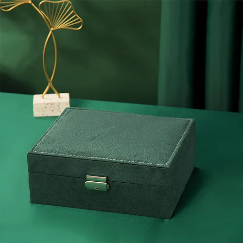 Vista 7 de JACIEYU Caja organizadora de joyas grande para mujer caja de almacenamiento de franela de terciopelo con cerradura de seguridad verde oscuro