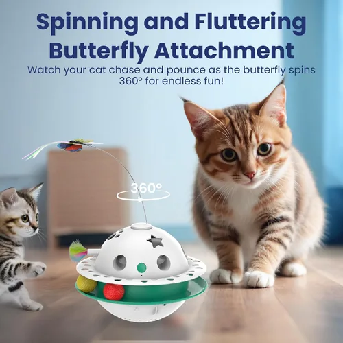 Vista 5 de PAWSPIK Triple Chase - Juguete interactivo 4 en 1 para gatos, juego de pelota de goteo, mariposa, pluma y hierba gatera, activado por movimiento