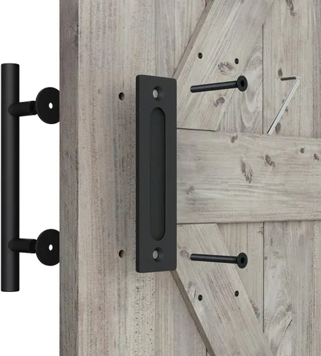 Vista 6 de SMARTSTANDARD 2 manijas de puerta de granero de 12 pulgadas, diseño rústico Negro