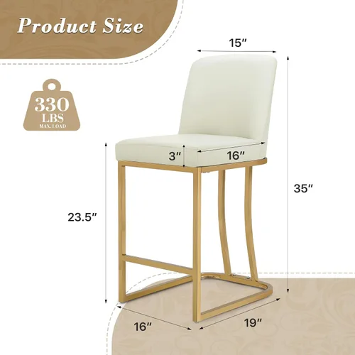 Vista 3 de Athena Collection Juego de 2 taburetes de bar tapizados de cuero de 23.5 pulgadas con respaldo y patas de metal, sillas de bar modernas para isla