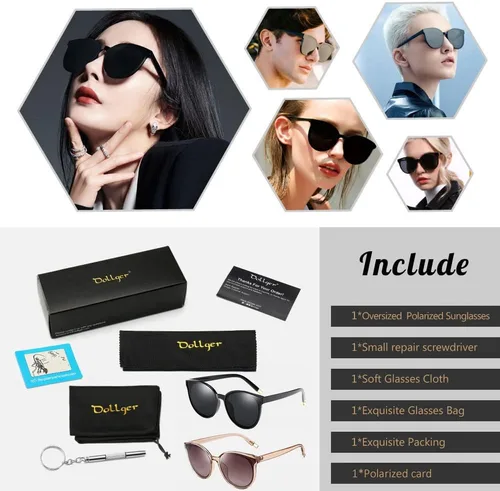 Vista 8 de Lentes de sol polarizados de gran tamaño para mujeres y hombres, lentes de sol de ojo de gato, lentes de sol retro con montura grande, color negro