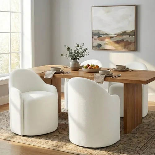 Vista 11 de KISLOT Sillas de comedor tapizadas con ruedas, sillas de comedor modernas sin montaje, silla de tocador con 5 ruedas y respaldo redondo para Verde