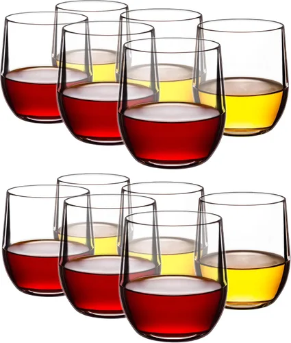 Vista 7 de Juego de 6 vasos de vino de plástico sin tallo de 14 onzas, vasos de acrílico multiusos, negros, reutilizables, resistentes a roturas, aptos