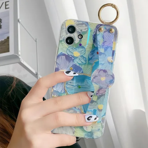 Vista 4 de Funda compatible con iPhone 11, bonito soporte para correa, margarita floral Soporte de muñequera, diseño estético suave, asa de dedo ajustable