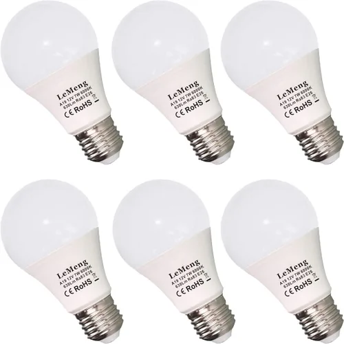 Vista 7 de Bombilla LED de 12 V, 7 W, 630 lúmenes, CA/CC, 10-30 voltios, base E26 de bajo voltaje (2700 K blanco cálido) equivalente a bombillas A19 de 40-60