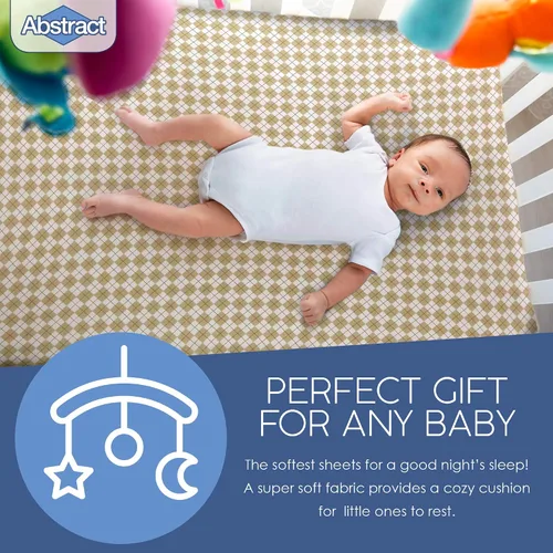 Vista 5 de Sábana ajustable de algodón tejido en jersey para cuna o cama para niño o niña, de Abstract