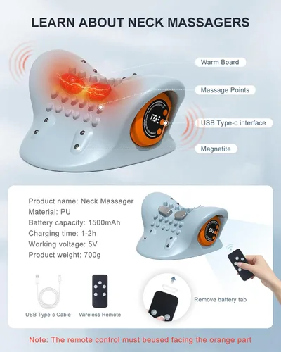 Vista 8 de Masajeador de cuello 2026 - Masajeador portátil 3 en 1 con calor, pulso y vibración, diseño ergonómico, masajeador eléctrico de cuello y hombros