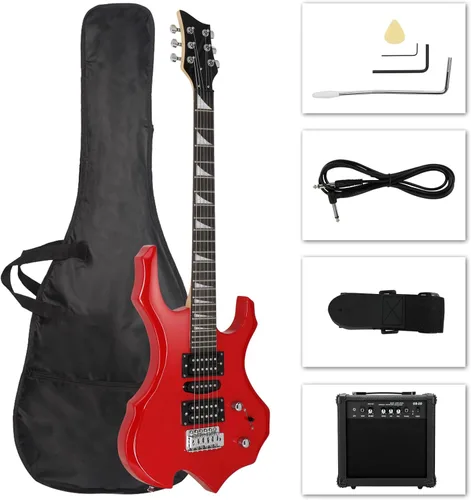 Vista 8 de Kit de guitarra eléctrica de diseño Burning Fire de Ktaxon, juego de guitarra para principiantes de 36 pulgadas HSH con amplificador, diapasón