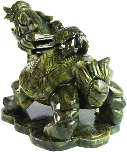 Vista 6 de LILOVE Feng Shui chino gran tortuga de dragón de jade verde para la riqueza estatua escultura figuritas