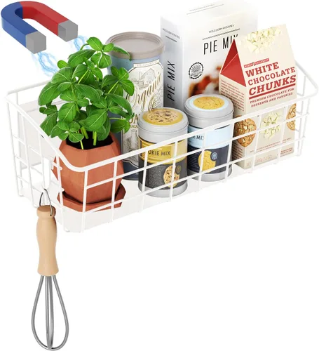Vista 8 de Estante magnético para refrigerador, paquete de 1, estante magnético fuerte para especias con gancho extraíble para almacenamiento de cocina