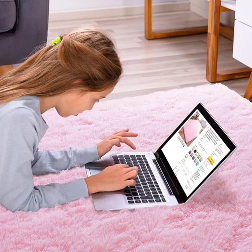 Vista 181 de Softlife Alfombra naranja para dormitorio, alfombra de felpa esponjosa para sala de estar para niñas, alfombra lanuda para niños, alfombra suave
