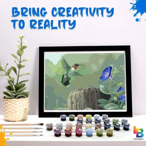 Vista 9 de Ledgebay - Kit de pintura por números DIY para adultos, lienzo sin marco, kit de pintura por números para principiantes a avanzados, los kits Colibrí