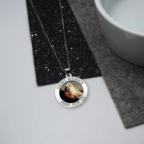 Vista 4 de Saint Monica Wsu hijo Saint Augustine medalla religiosa de color 34inch plata de ley