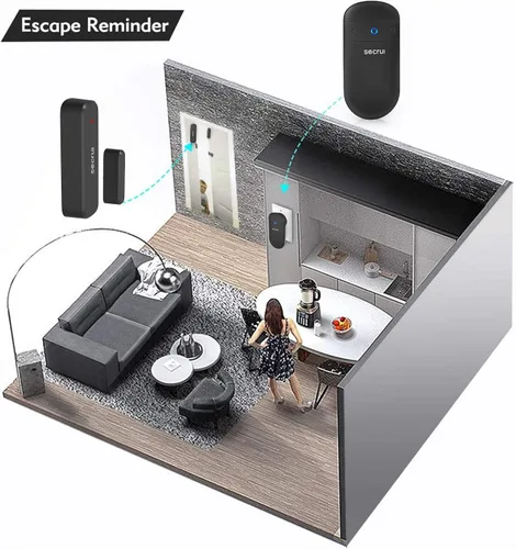 Vista 4 de SECRUI Timbre de puerta, timbre con sensor de puerta con volumen ajustable, fácil instalación, rango de 400 pies, 52 campanillas, M508+D7 timbre