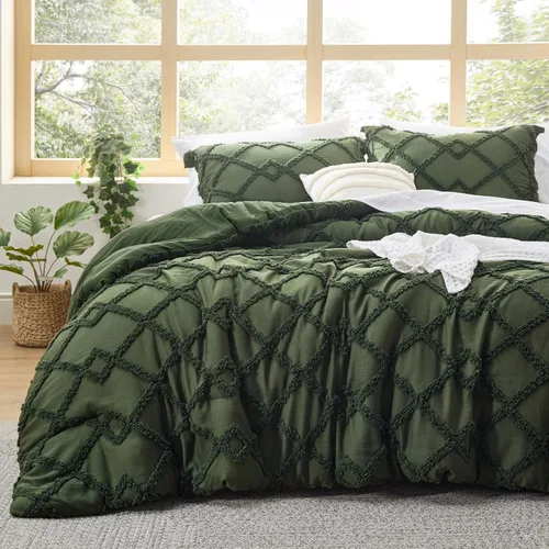 Vista 12 de Bedsure - Juego de edredón individual/King, juego de cama bohemio azul polvo capitoné, 3D, tipo jacquard, 2 piezas: 1 edredón estilo rústico chic