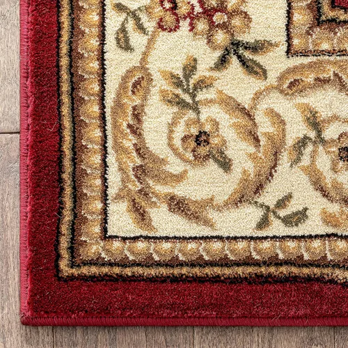 Vista 4 de Alfombra entramada roja francesa, europea, alfombra de área tradicional, fácil de limpiar, moderna, contemporánea, floral, gruesa, suave, alfombra
