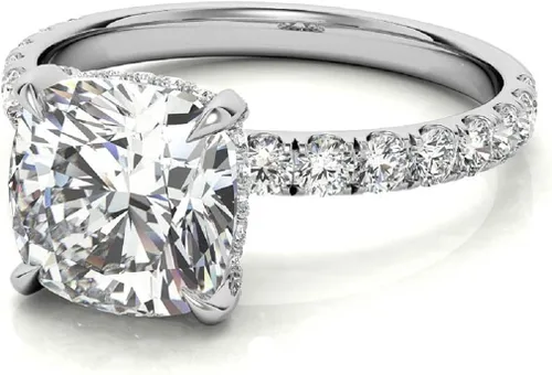 Vista 4 de Anillo de compromiso hecho a mano de oro blanco sólido de 10 quilates, 2 quilates de corte cojín de moissanita, anillo solitario de boda
