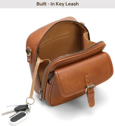 Vista 6 de Bolso bandolera pequeño de cuero vegano para mujeres y hombres, bolso cruzado vintage con ranuras para tarjetas