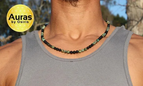 Vista 15 de Collar de cristal de obsidiana negra hecho a mano, collar de cuentas de piedras preciosas naturales auténticas, curación, protección, talismán mala