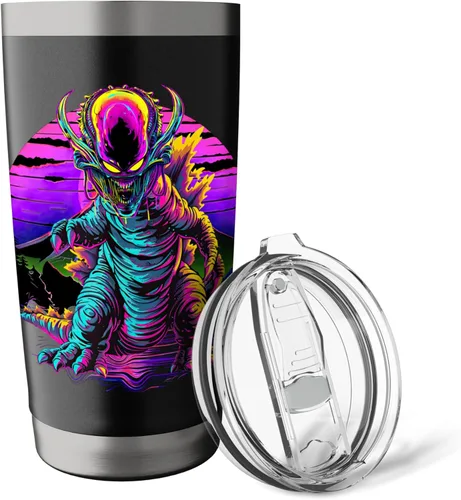 Vista 5 de Retro Funny streetwear Synthwave 80s 90s spacezilla alien Stainless Steel Insulated Tumbler