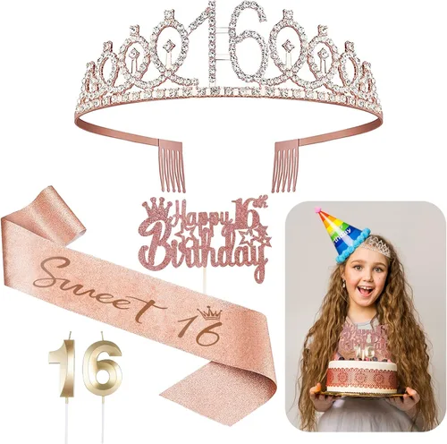 Vista 17 de Decoraciones de cumpleaños de 3 para ella – 5 regalos que incluyen corona de tercera tiara, banda, decoración de pasteles, globos, velas